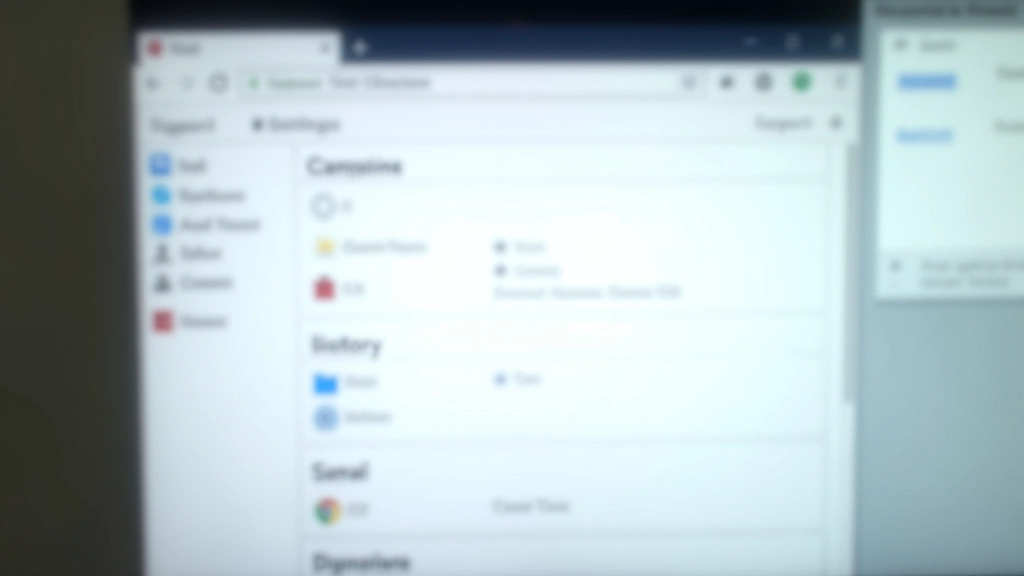 Painel de definições de navegador com opções de cache, cookies e histórico visíveis